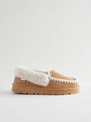 Tan Brown Suede Stitch Moccasin Slippers - Image 2 of 5