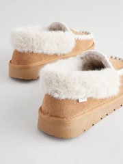 Tan Brown Suede Stitch Moccasin Slippers - Image 3 of 5