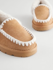 Tan Brown Suede Stitch Moccasin Slippers - Image 4 of 5