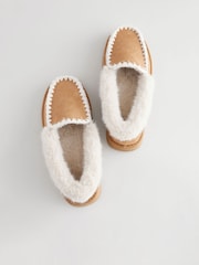 Tan Brown Suede Stitch Moccasin Slippers - Image 5 of 5