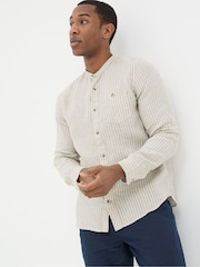 FatFace Natural Grandad Stripe Linen Shirt - Image 1 of 5