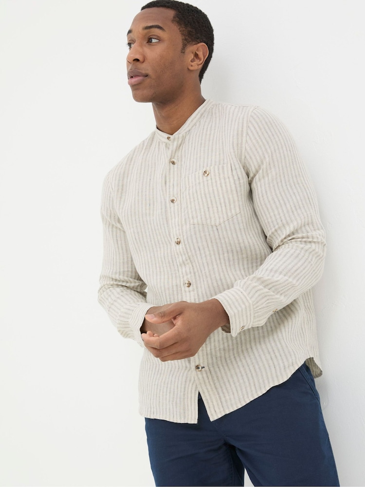 FatFace Natural Grandad Stripe Linen Shirt - Image 1 of 5 FatFace Natural Grandad Stripe Linen Shirt - Image 1 of 5