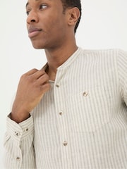 FatFace Natural Grandad Stripe Linen Shirt - Image 4 of 5