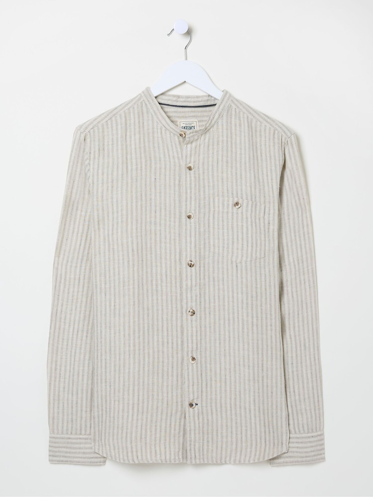 FatFace Natural Grandad Stripe Linen Shirt - Image 5 of 5