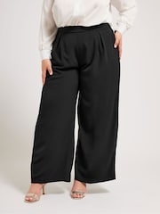 Yours Curve Black Wide Leg Crepe Trousers - Image 1 of 5