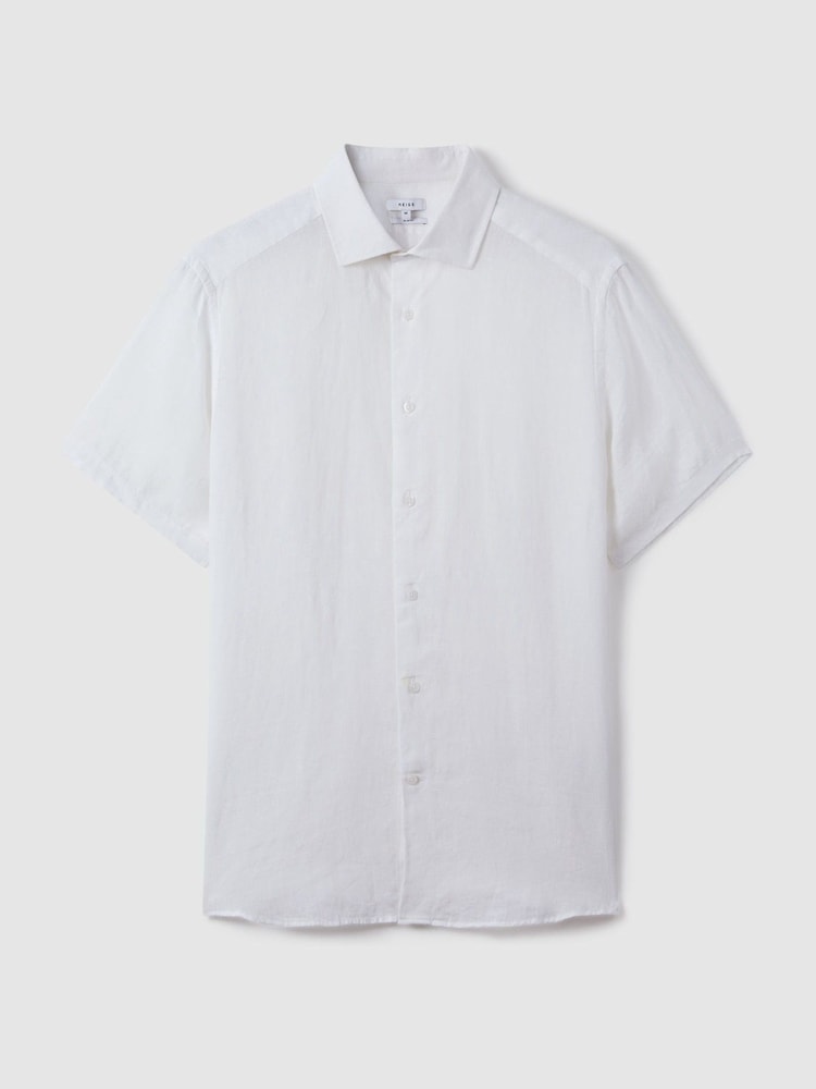 Reiss White Holiday Slim Fit Linen Shirt - Image 2 of 6