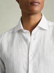 Reiss White Holiday Slim Fit Linen Shirt - Image 3 of 6