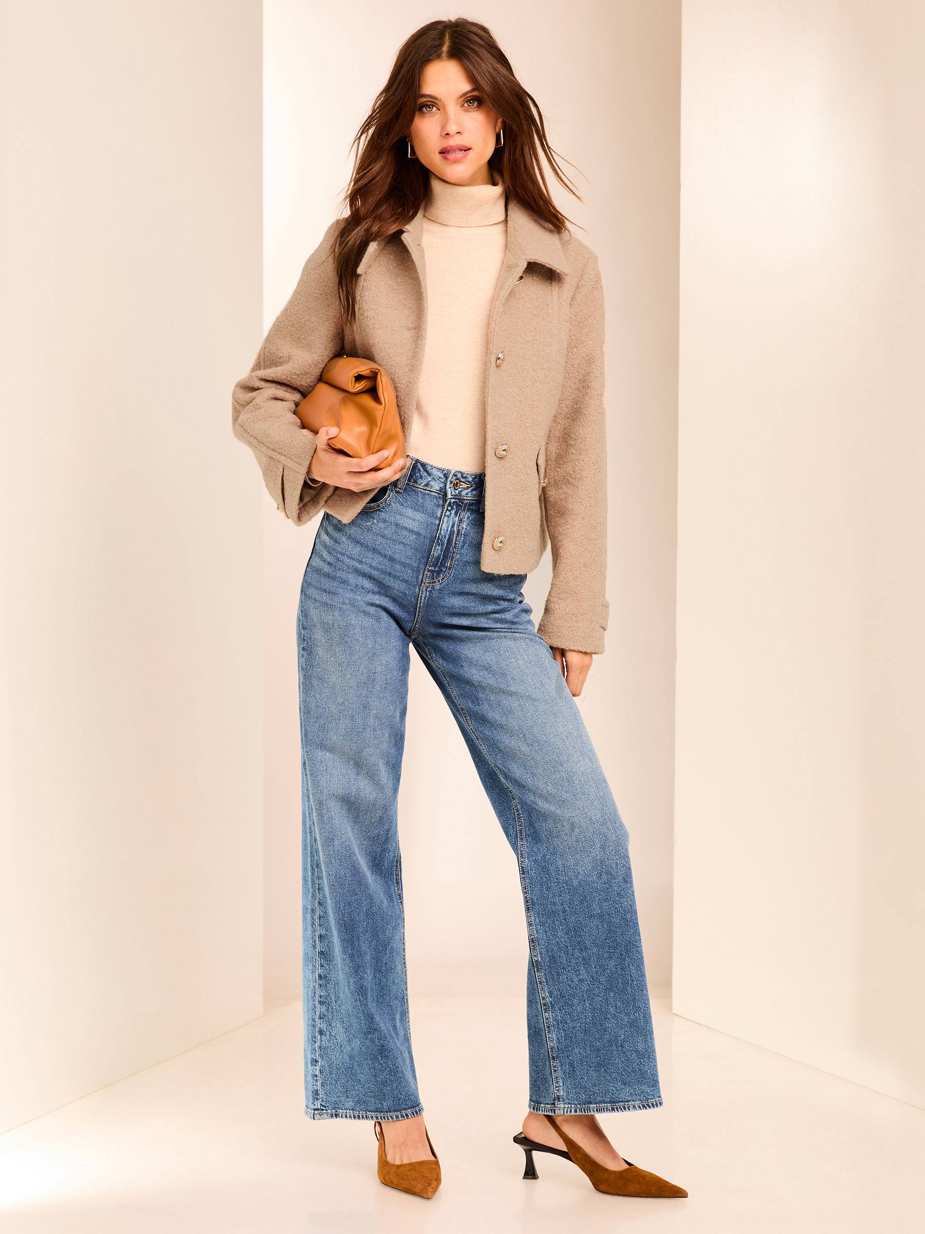 Buy Lipsy Nude Petite Adjustable Tab Funnel Neck Jacket from the