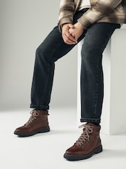 Brown Leather Cleated Hiker Boots - Image 2 of 6