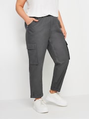 Yours Curve Grey Paperbag Utility 100% Cotton Trousers - Image 1 of 5
