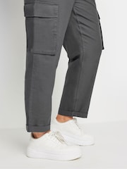 Yours Curve Grey Paperbag Utility 100% Cotton Trousers - Image 4 of 5
