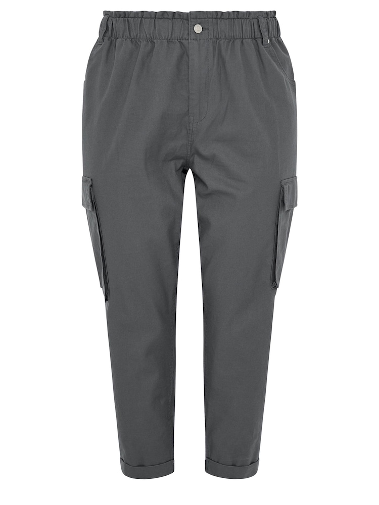 Yours Curve Grey Paperbag Utility 100% Cotton Trousers - Image 5 of 5