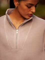 Vaaleanpunainen poskipuna - Relaxed Fit Acid Washed Longline Zip Neck Collegepaita - Image 3 of 6