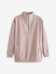 Vaaleanpunainen poskipuna - Relaxed Fit Acid Washed Longline Zip Neck Collegepaita - Image 5 of 6