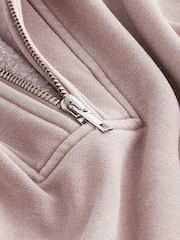 Vaaleanpunainen poskipuna - Relaxed Fit Acid Washed Longline Zip Neck Collegepaita - Image 6 of 6