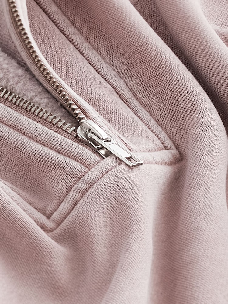 Vaaleanpunainen poskipuna - Relaxed Fit Acid Washed Longline Zip Neck Collegepaita - Image 6 of 6