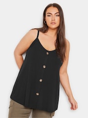 Yours Curve Black Button Front Ribbed Cami - Image 1 of 5