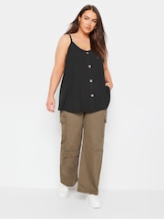 Yours Curve Black Button Front Ribbed Cami - Image 2 of 5