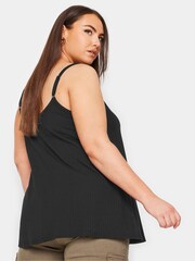Yours Curve Black Button Front Ribbed Cami - Image 3 of 5