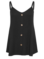 Yours Curve Black Button Front Ribbed Cami - Image 5 of 5