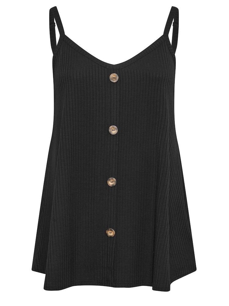 Yours Curve Black Button Front Ribbed Cami - Image 5 of 5