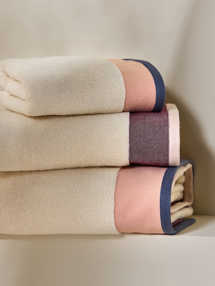 MADE.COM Pinks Dax Border 100% Cotton Towel - Image 1 of 3