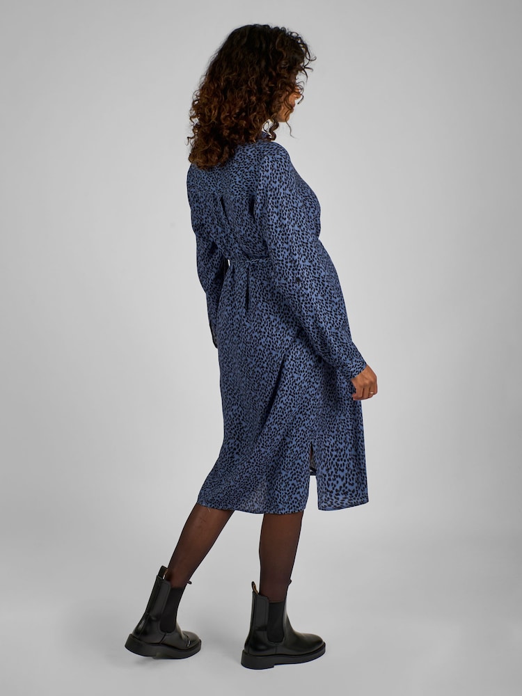 JoJo Maman Bébé Navy Blue Animal Print Shirt Maternity Dress With Tie - Image 2 of 4
