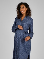 JoJo Maman Bébé Navy Blue Animal Print Shirt Maternity Dress With Tie - Image 3 of 4