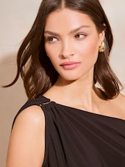Lipsy Black Asymmetric Short Sleeve Slinky Top - Image 4 of 4