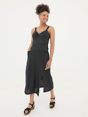 FatFace Talia Black Linen Midi Dress - Image 1 of 6