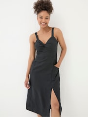 FatFace Talia Black Linen Midi Dress - Image 3 of 6