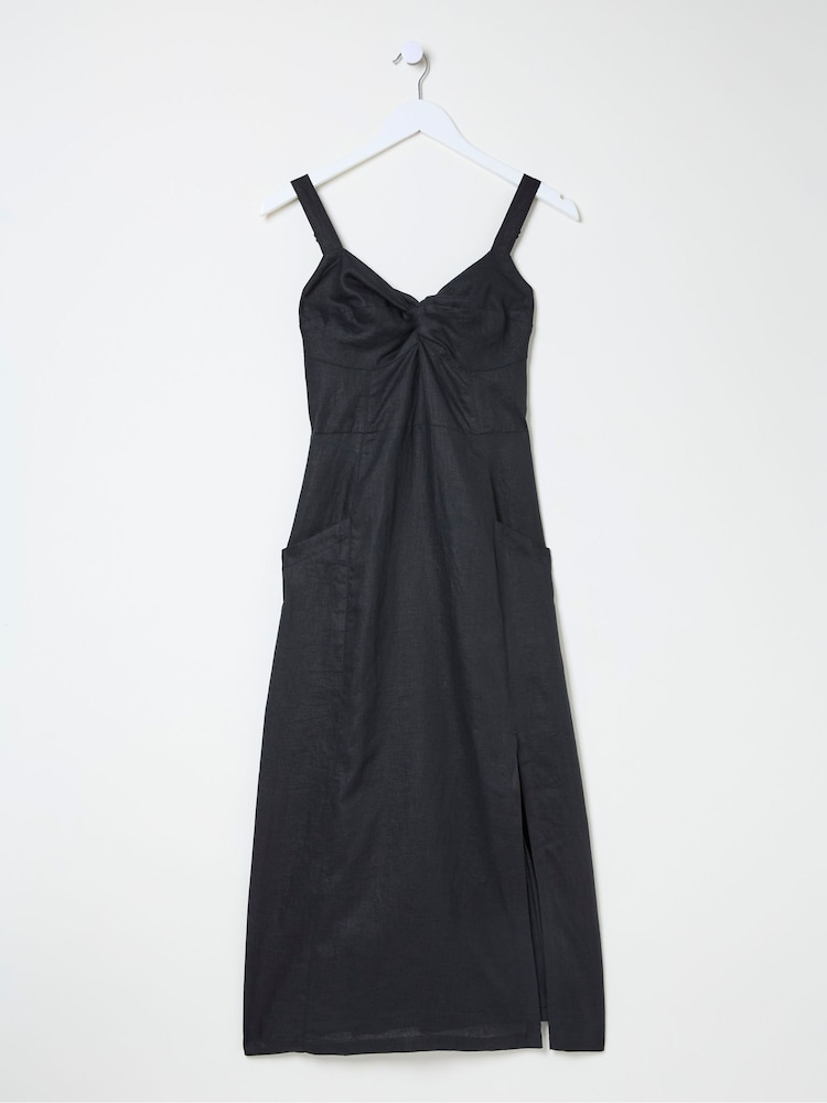 FatFace Talia Black Linen Midi Dress - Image 6 of 6