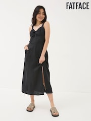 FatFace Talia Black Linen Midi Dress - Image 7 of 7