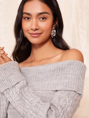 Friends Like These Grey Cable Sleeve Off The Shoulder Jumper - Image 3 of 4