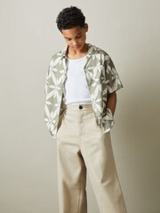 Reiss Sage Green Marabel Teen Relaxed Printed Cuban Collar Shirt - Image 2 of 5