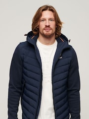 Superdry Blue Hooded Storm Hybrid Padded Jacket - Image 1 of 4