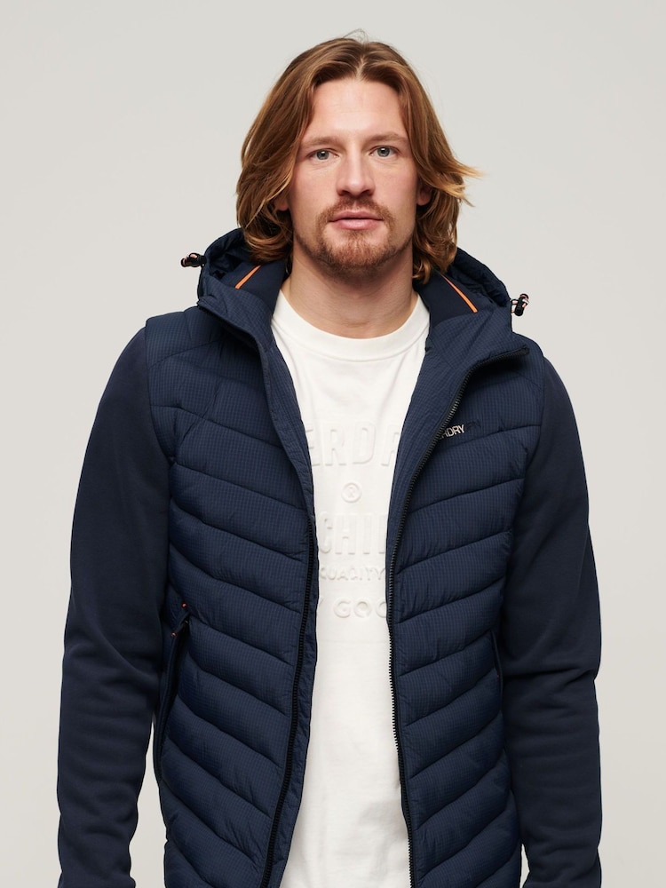 Superdry Blue Hooded Storm Hybrid Padded Jacket - Image 1 of 4