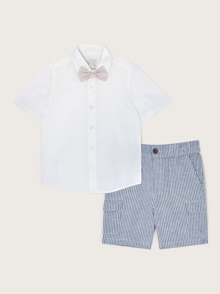 Monsoon Blue 3 Piece Smart 100% Cotton Set in Linen Blend - Image 1 of 3
