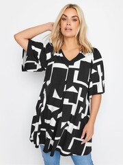 Yours Curve Black Abstract Print Angel Sleeve Top - Image 1 of 4