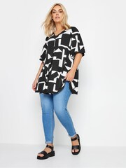 Yours Curve Black Abstract Print Angel Sleeve Top - Image 2 of 4