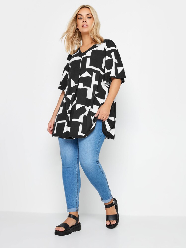 Yours Curve Black Abstract Print Angel Sleeve Top - Image 2 of 4