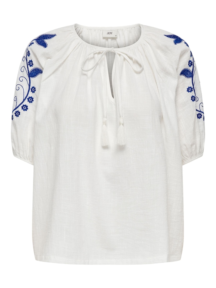 JDY 100% Cotton Embroidered Puff Sleeve Cheesecloth Blouse - Bild 2 von 4