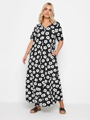 Yours Curve Black Short Sleeve Pleated Front Maxi Dress - Image 1 of 5