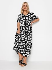 Yours Curve Black Short Sleeve Pleated Front Maxi Dress - Image 2 of 5
