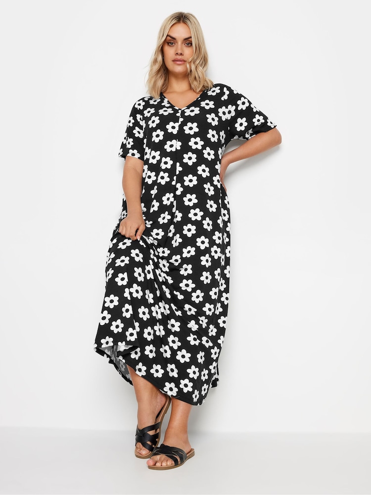 Yours Curve Black Short Sleeve Pleated Front Maxi Dress - Image 2 of 5