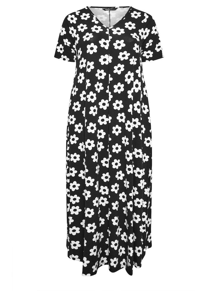 Yours Curve Black Short Sleeve Pleated Front Maxi Dress - Image 5 of 5