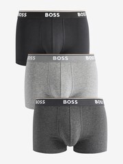 BOSS Grey Logo Waistband  Stretch Cotton Trunks 3 Pack - Image 1 of 4