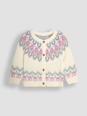 JoJo Maman Bébé Cream Fair Isle Pattern Cardigan - Image 1 of 3