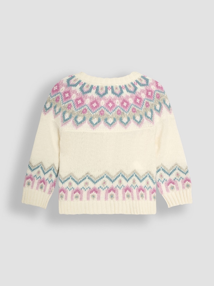 JoJo Maman Bébé Cream Fair Isle Pattern Cardigan - Image 2 of 3