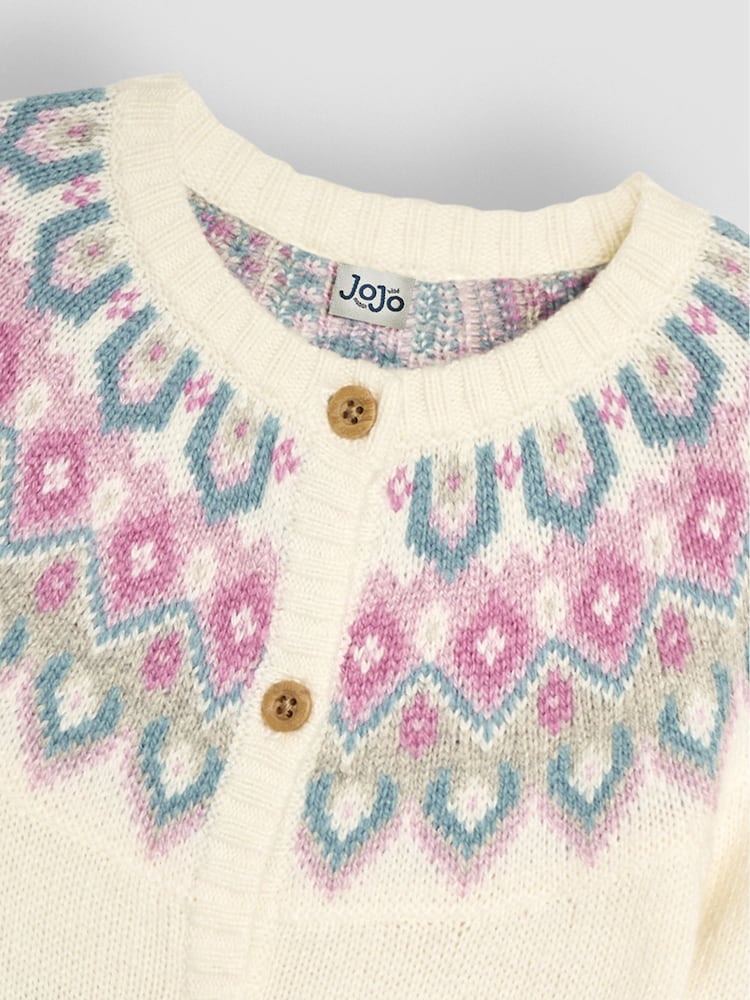 JoJo Maman Bébé Cream Fair Isle Pattern Cardigan - Image 3 of 3